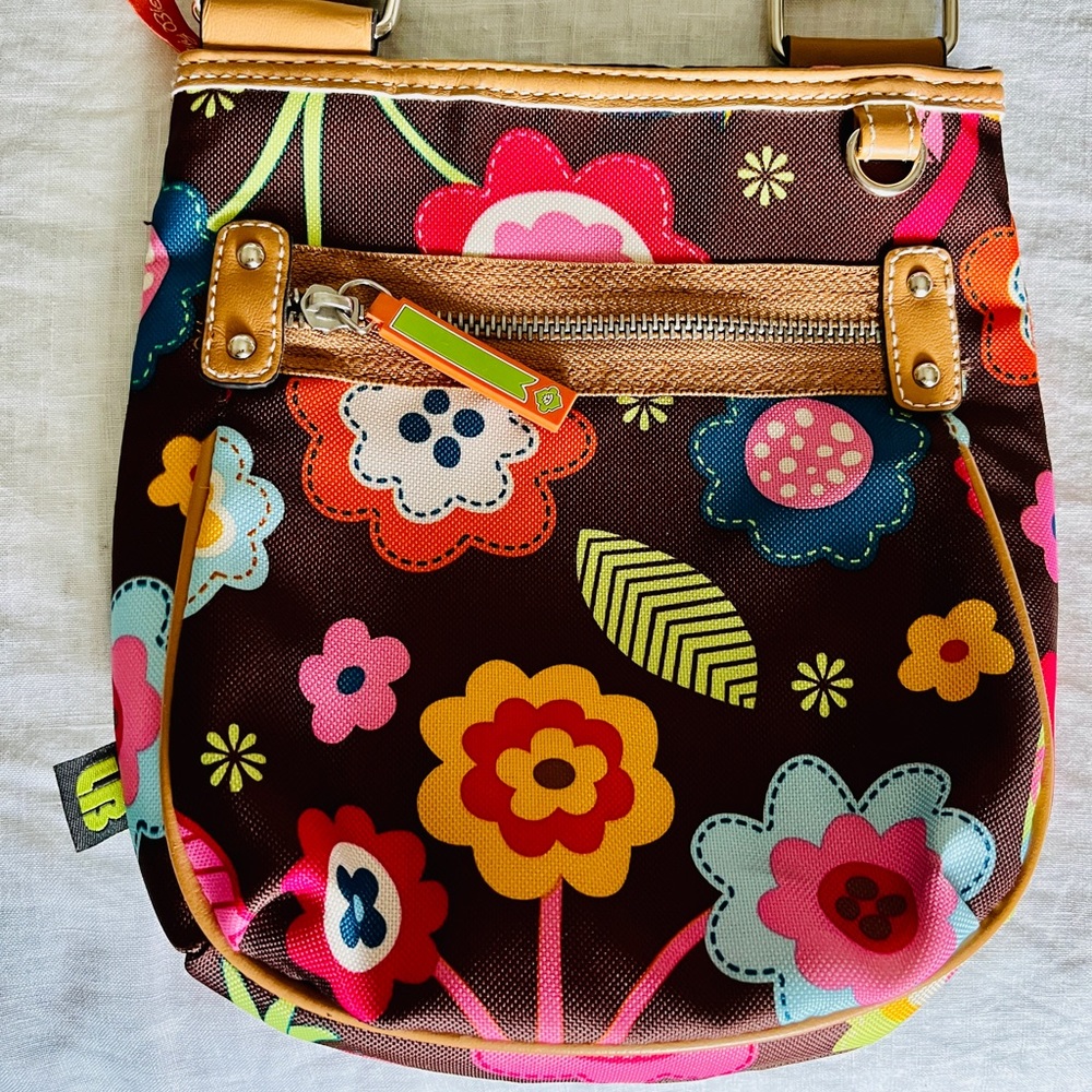 Lily Bloom Bright Floral Mushrooms Print Nylon Crossbody Cross Body Bag Purse